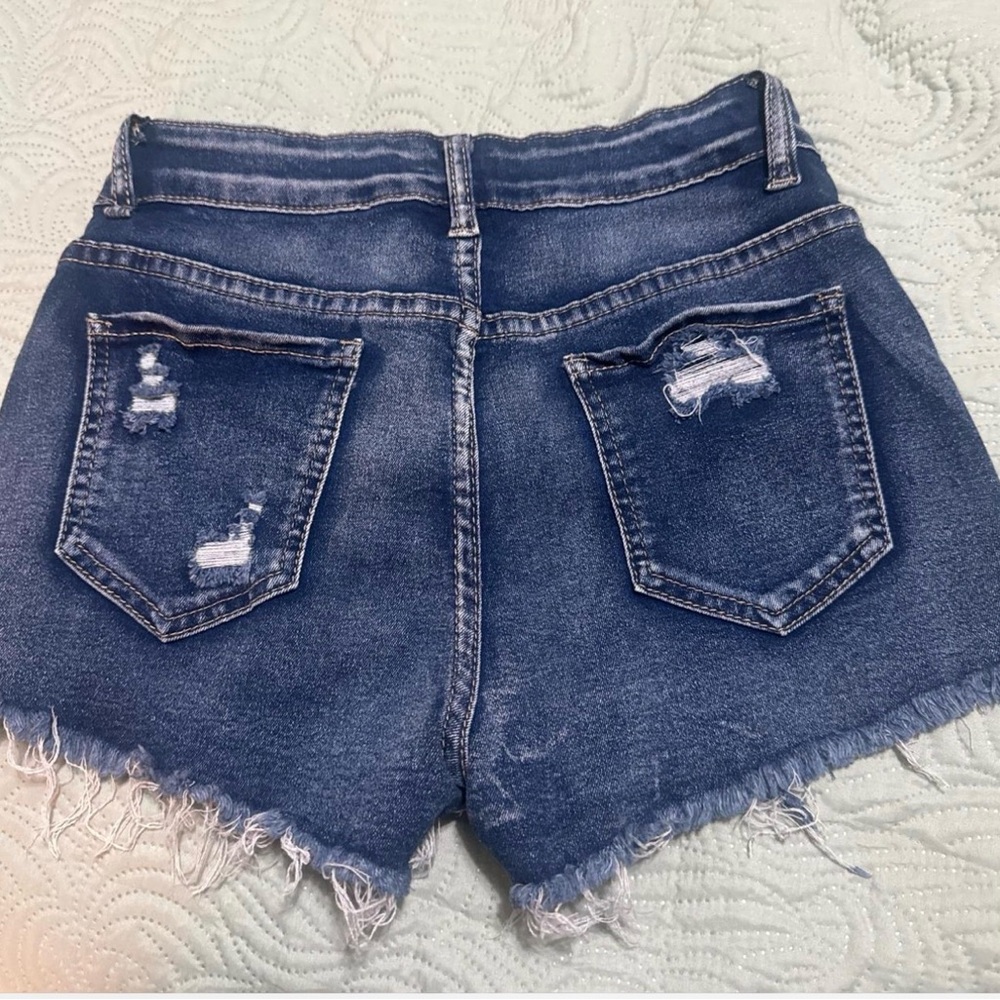 SHEIN Dark Blue Distressed Jean Shorts - Picture 2 of 3